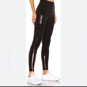 SPANX Black Gloss Panel Women's Leggings with Faux Leather Detail